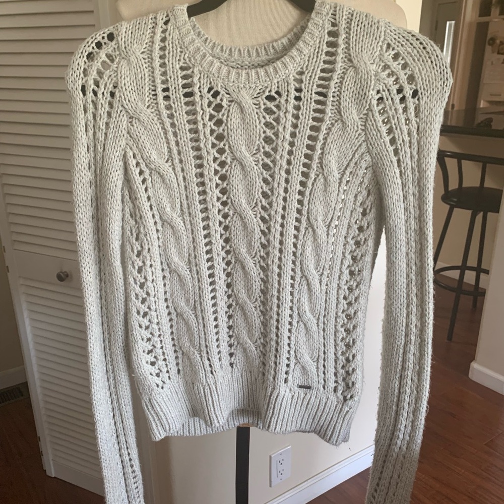 Abercrombie & Fitch Women's Cable Knit Sweater - Light Gray